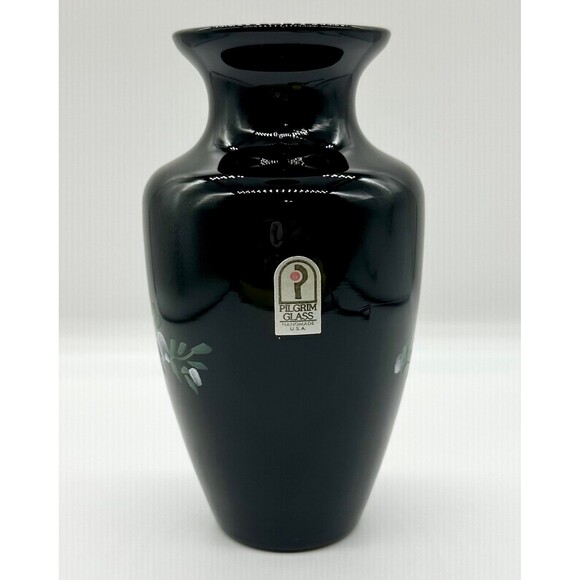 White Rose Vase by PILGRIM GLASS Black Glass - Picture 2 of 8